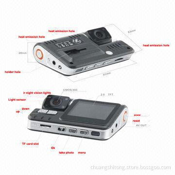 Car dual black boxes, 2.0"/120&deg/720P HD, supports G-sensor, remote control and GPS are optional